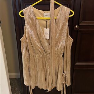 JOA Metallic Gold Cold Shoulder Dress Romper
